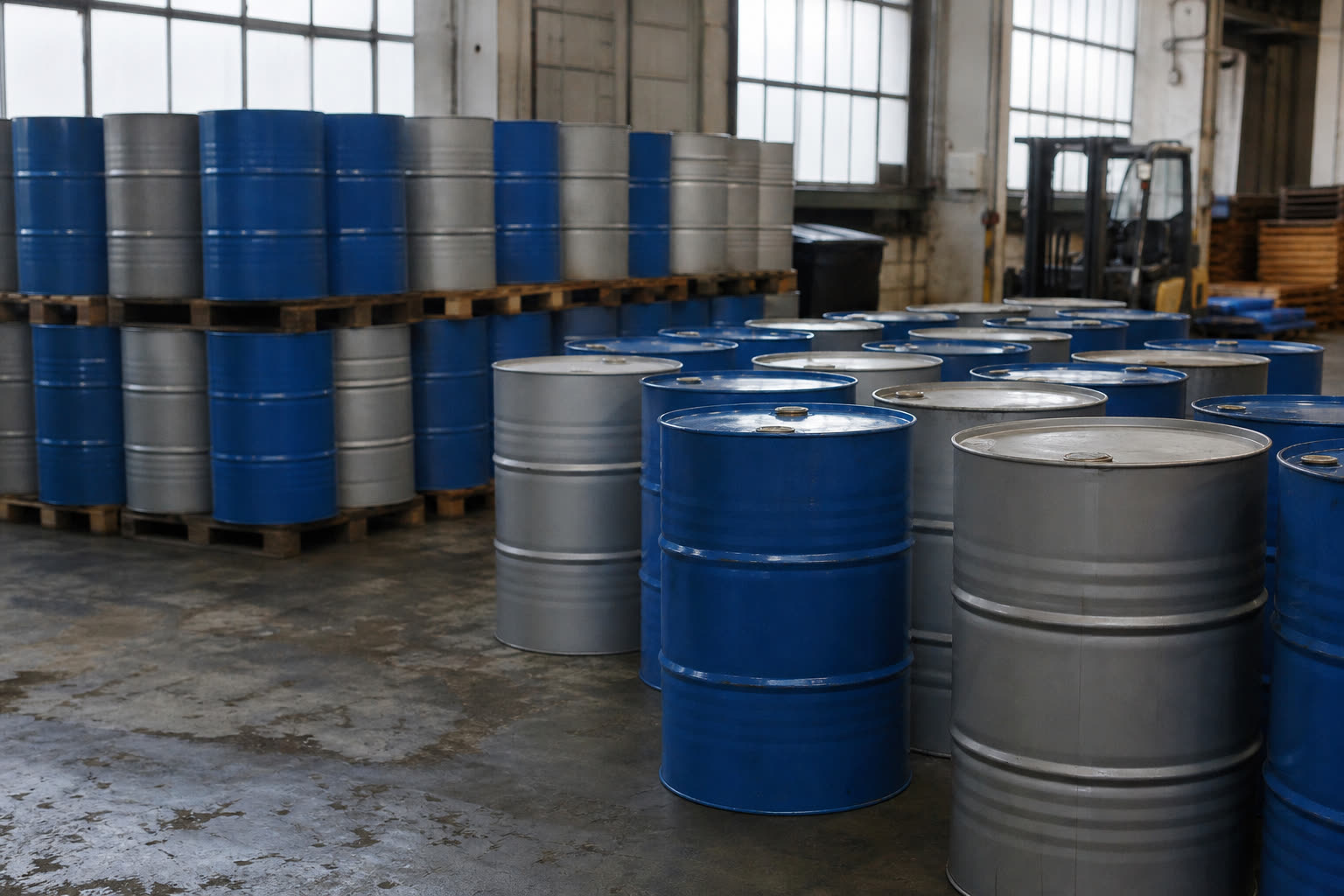 200 litre barrels stacked for despatch at the Kanpur works